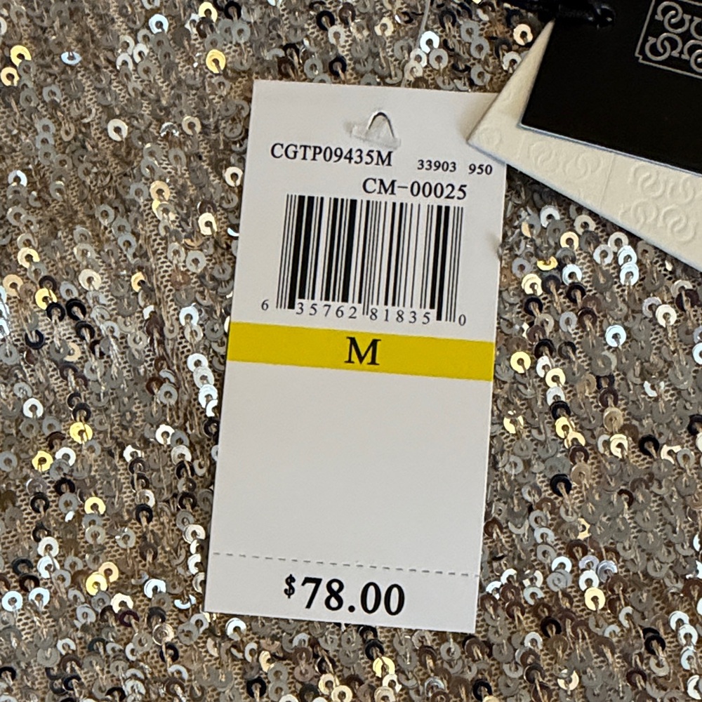 Cable & Gauge ❤️ Silver Sequin Statement Top - Sz M NWT - Picture 10 of 11